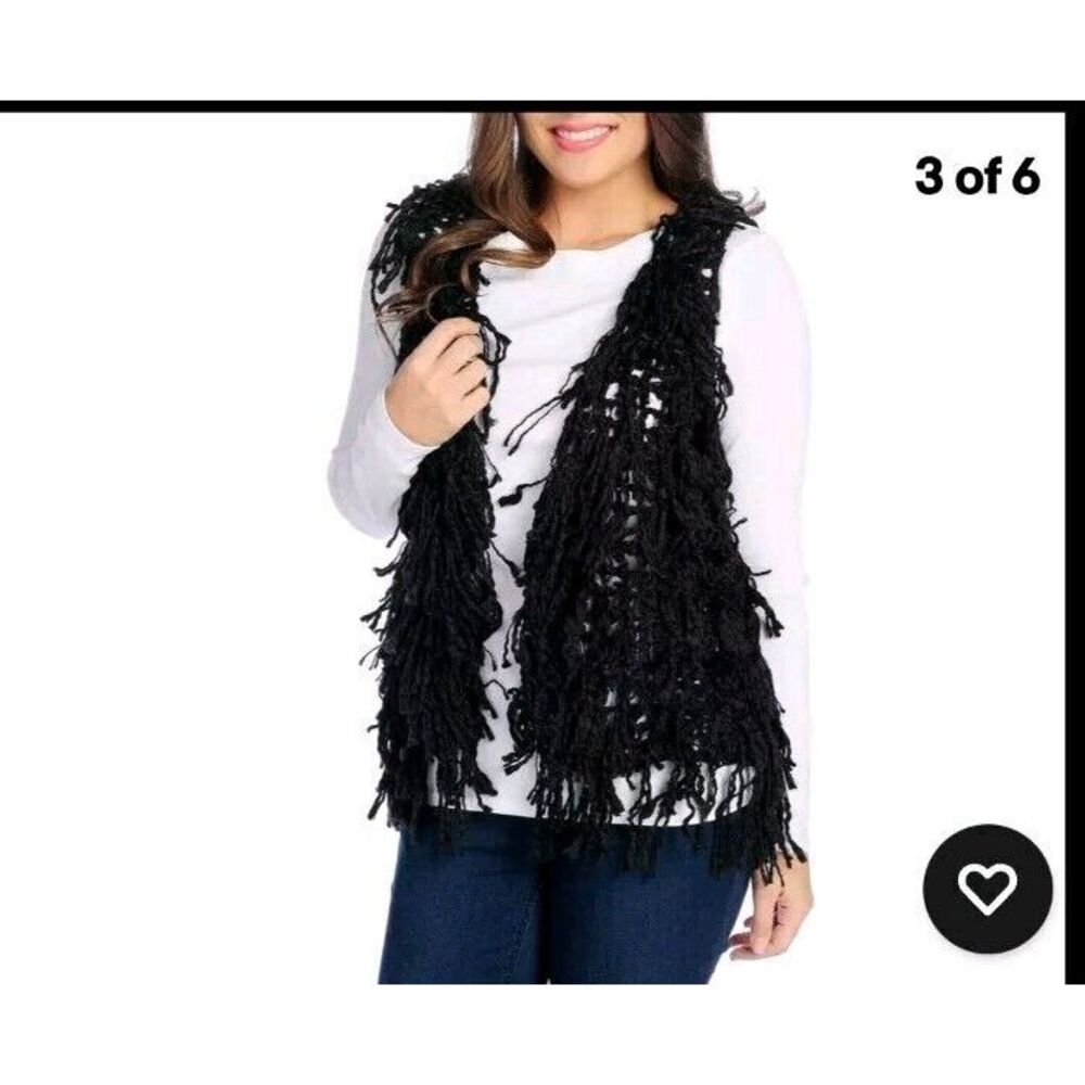 Kate & Mallory Wool‎ Blend Open Front Fringed Sweater Vest Size S